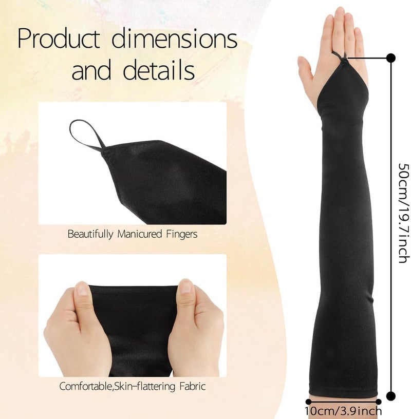 Yritioa Satin Opera Gloves Long Fingerless Elbow Length Costume Party Gloves - Image 3